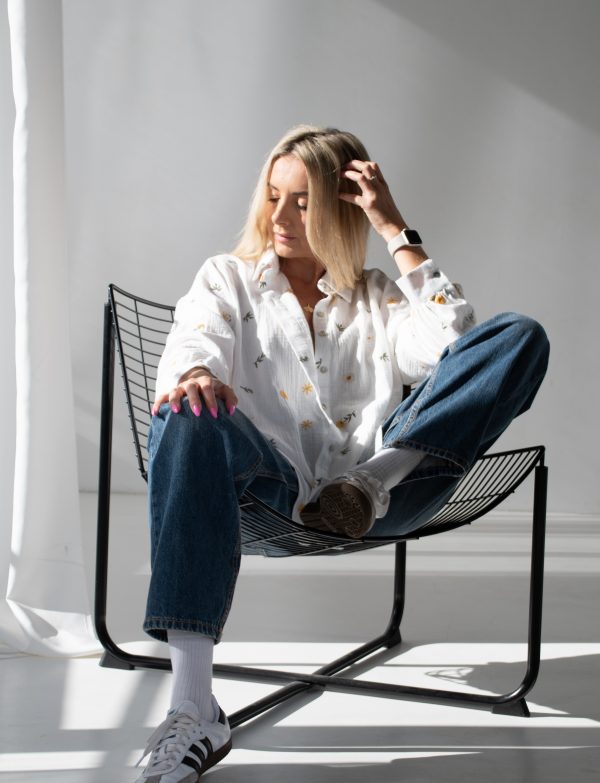 Musselin Hemd Cancuna Corta Sunflower Blanca